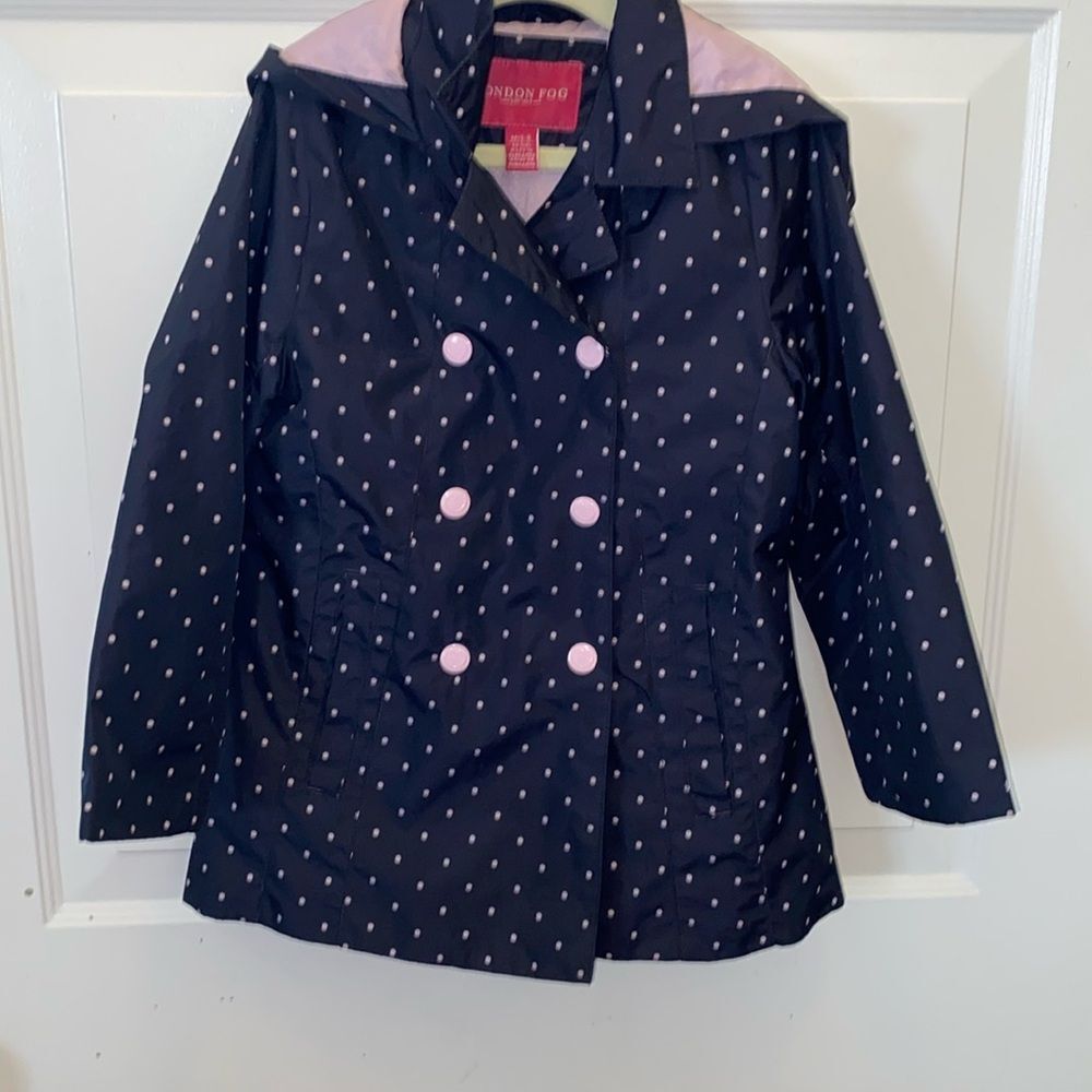 London Fog Raincoat Blue Pink Dots Size M 5-6